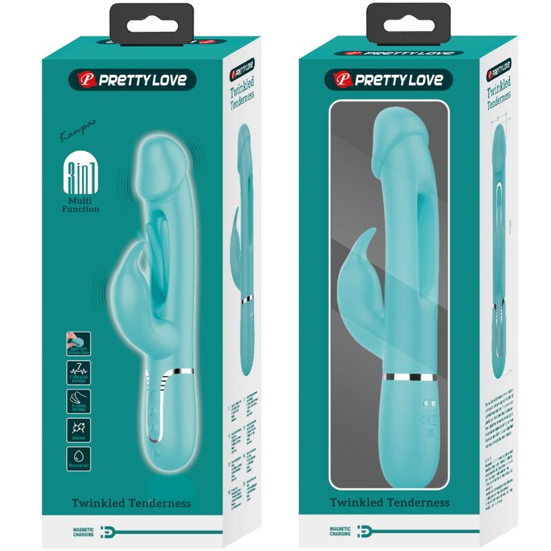 PRETTY LOVE - KAMPAS RABBIT VIBRADOR MULTIFUNCIONAL 3 EM 1 COM LÍNGUA VERDE-ÁGUA