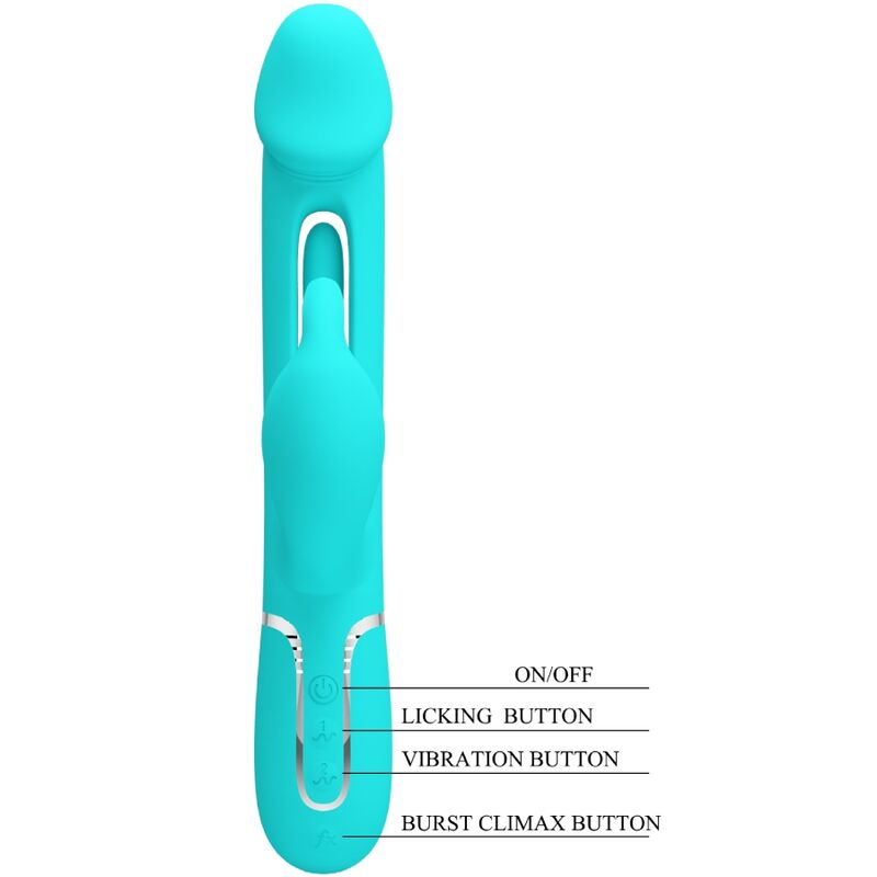 PRETTY LOVE - KAMPAS RABBIT VIBRADOR MULTIFUNCIONAL 3 EM 1 COM LÍNGUA VERDE-ÁGUA