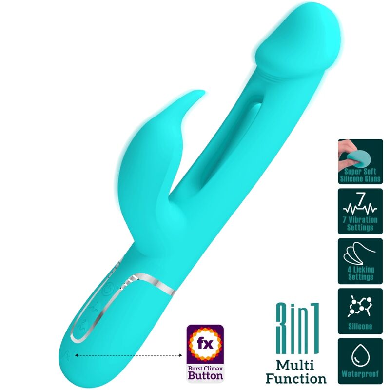 PRETTY LOVE - KAMPAS RABBIT VIBRADOR MULTIFUNCIONAL 3 EM 1 COM LÍNGUA VERDE-ÁGUA