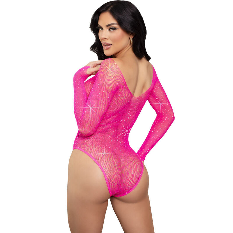 LEG AVENUE - BODY DE MANGA COMPRIDA CRISTALIZADO FÚCSIA
