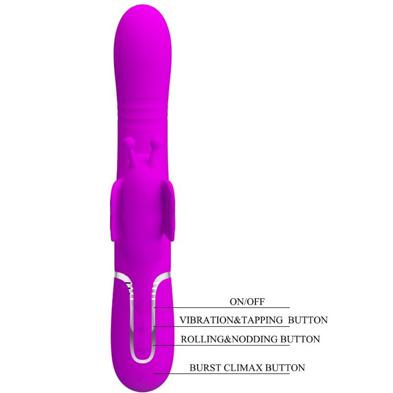 PRETTY LOVE - VIBRADOR CONEJO MULTIFUNCIÓN 4 EN 1 MARIPOSA FUCSIA