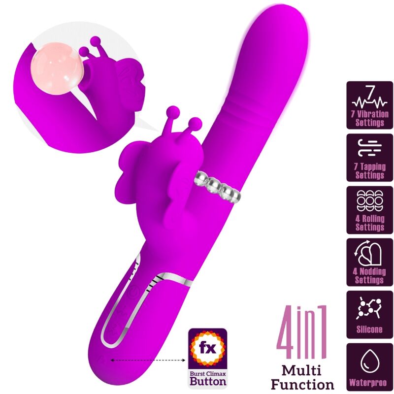PRETTY LOVE - VIBRADOR CONEJO MULTIFUNCIÓN 4 EN 1 MARIPOSA FUCSIA