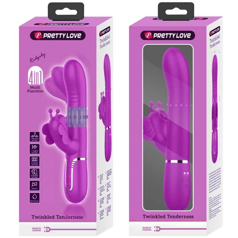 PRETTY LOVE - VIBRADOR CONEJO MULTIFUNCIÓN 4 EN 1 MARIPOSA FUCSIA