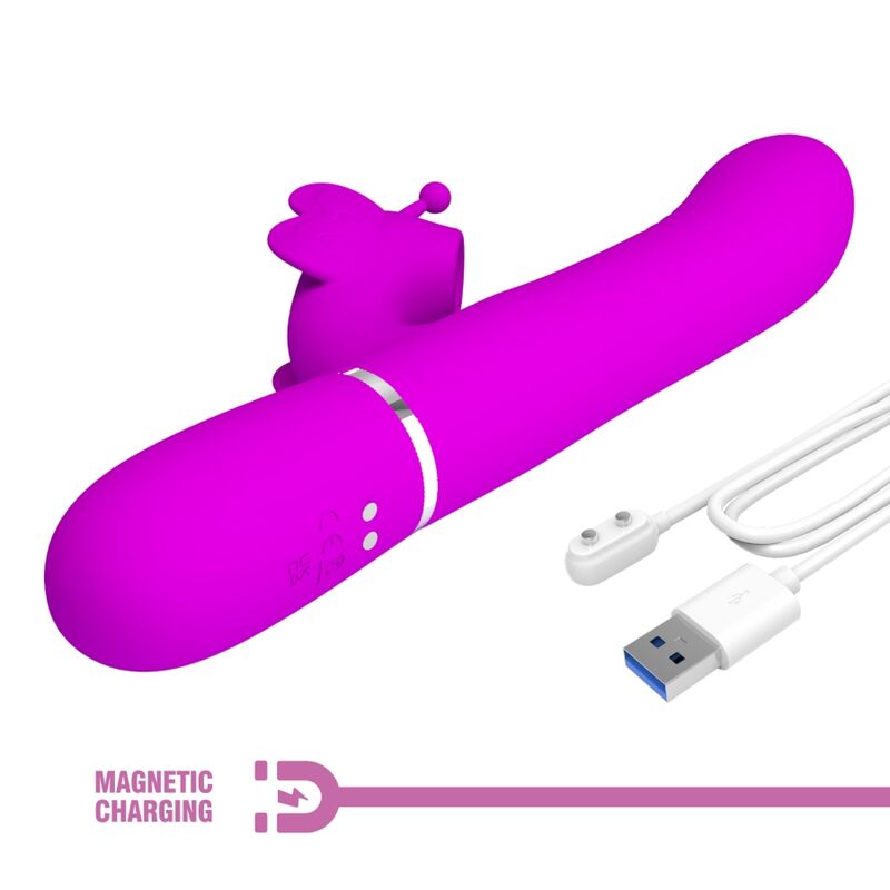 PRETTY LOVE - VIBRADOR CONEJO MULTIFUNCIÓN 4 EN 1 MARIPOSA FUCSIA