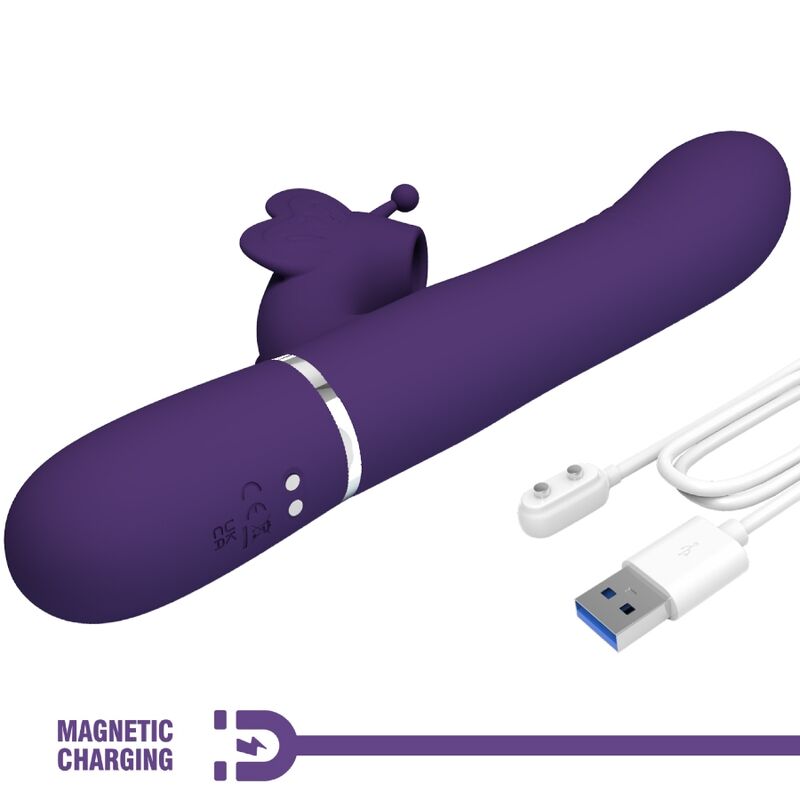 PRETTY LOVE - VIBRADOR CONEJO MULTIFUNCIÓN 4 EN 1 MARIPOSA MORADO