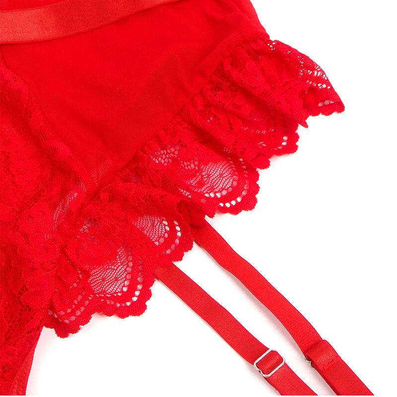 SUBBLIME - TEDDY WITH GARTER WITH LACE DETAIL AND STRIPS RED L/XL