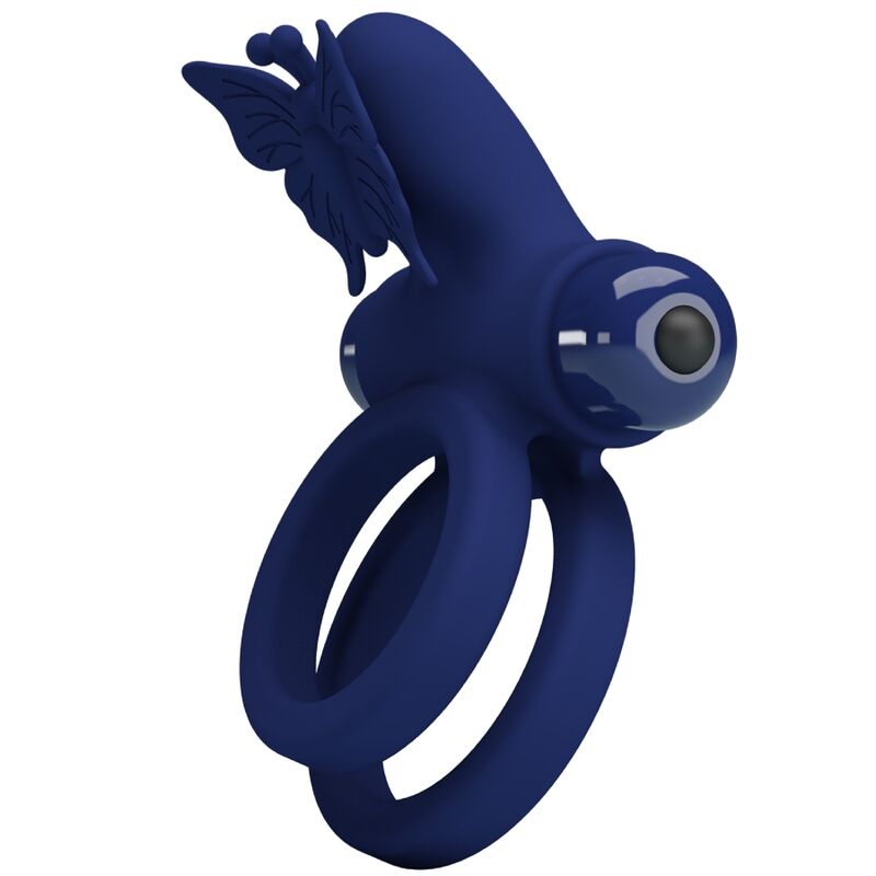 PRETTY LOVE - ANEL DUPLO JAMELE COM VIBRAÇÃO E ESTIMULADOR DE BORBOLETA AZUL