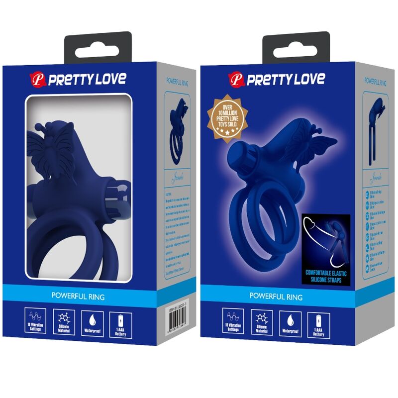 PRETTY LOVE - ANEL DUPLO JAMELE COM VIBRAÇÃO E ESTIMULADOR DE BORBOLETA AZUL