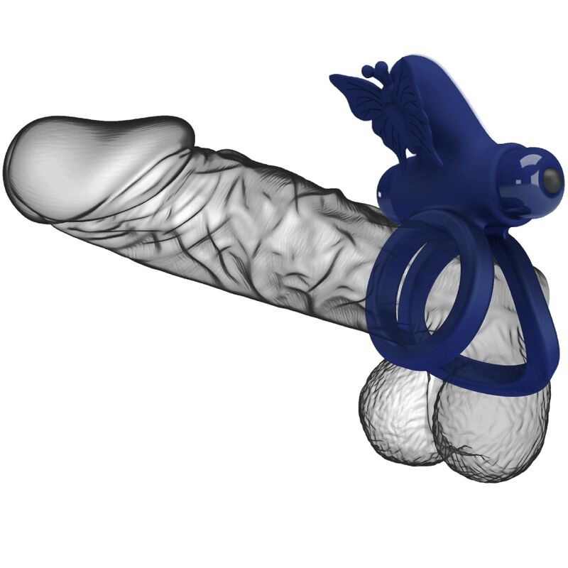 PRETTY LOVE - ANEL DUPLO JAMELE COM VIBRAÇÃO E ESTIMULADOR DE BORBOLETA AZUL