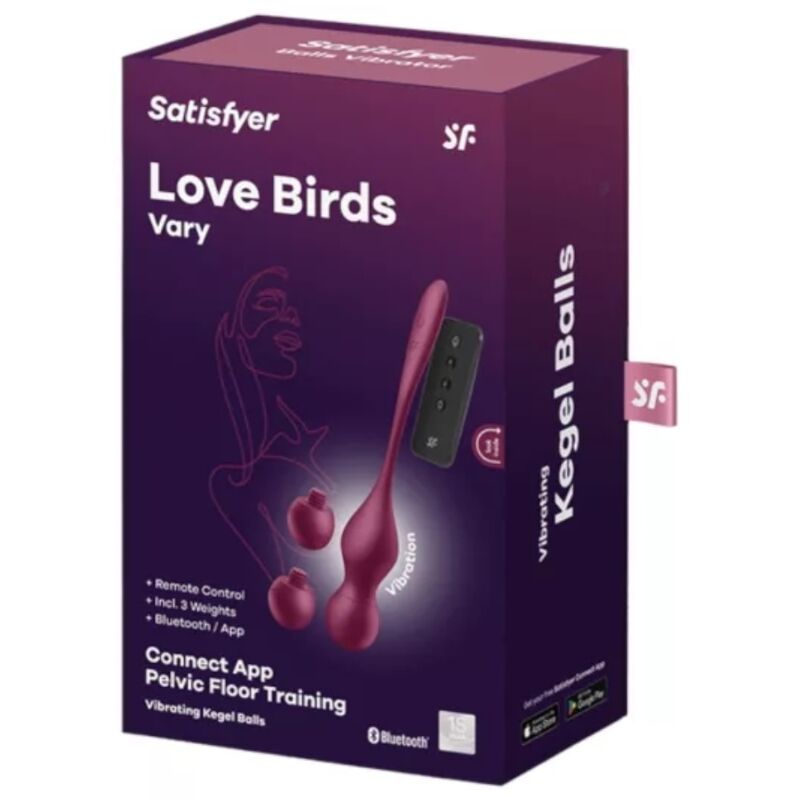 SATISFYER - BOLAS VIBRATÓRIAS DE PÁSSAROS DO AMOR - APLICAÇÃO GRATUITA - VERMELHO VINHO