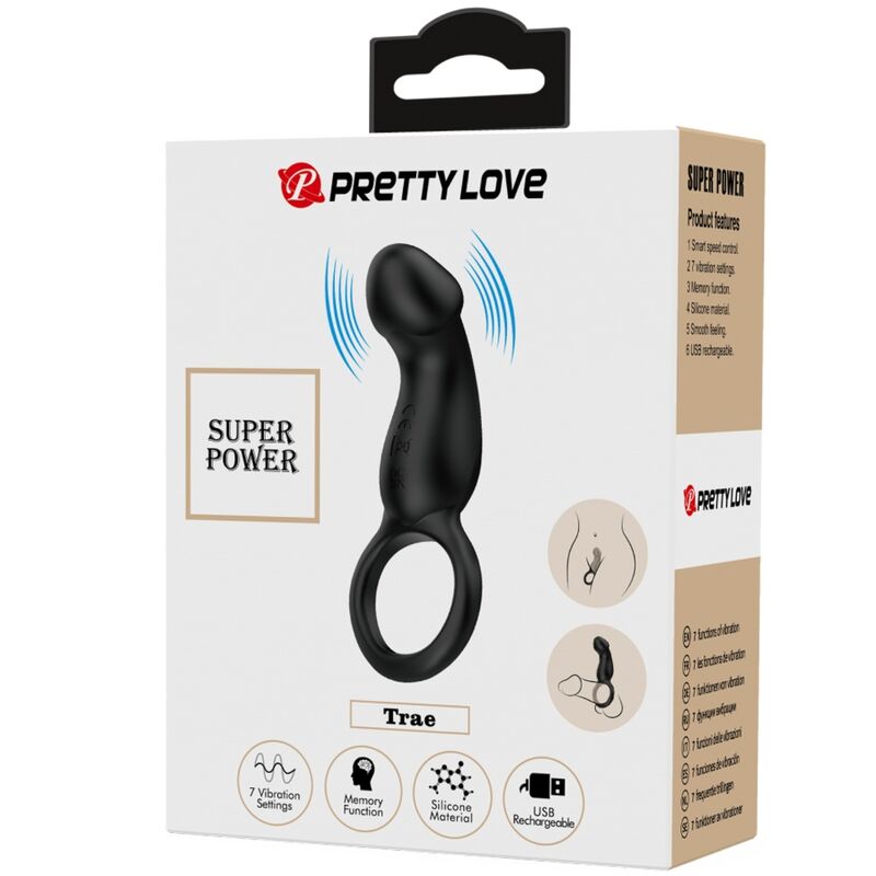 PRETTY LOVE - ANEL VIBRATÓRIO PRETO TRAE COM ESTIMULADOR