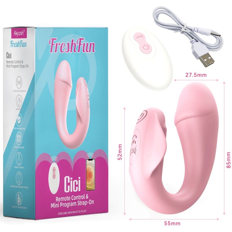 ARMONY - FRESHFUN CICI VIBRADOR DE ENCAIXE COM CONTROLO REMOTO E APLICAÇÃO 10 VIBRAÇÕES ROSA