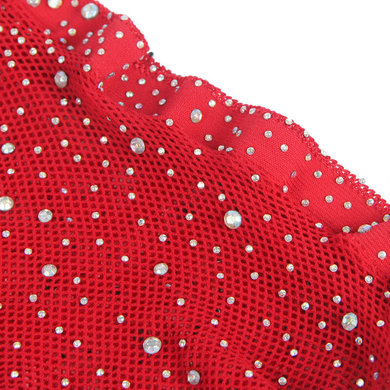 SUBBLIME - 952181 MEIA-CALÇA DE REDE COM LUVAS E DIAMANTES VERMELHA TAMANHO ÚNICO