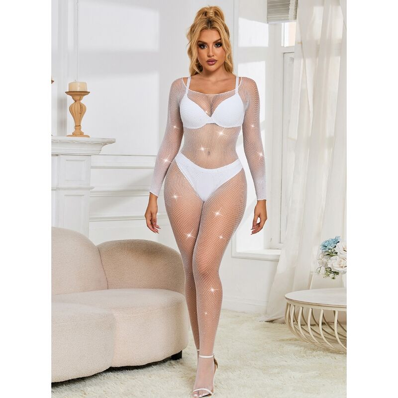 SUBBLIME - 952396 Body de Rede com Diamantes, Manga Comprida, Branco, Tamanho Único