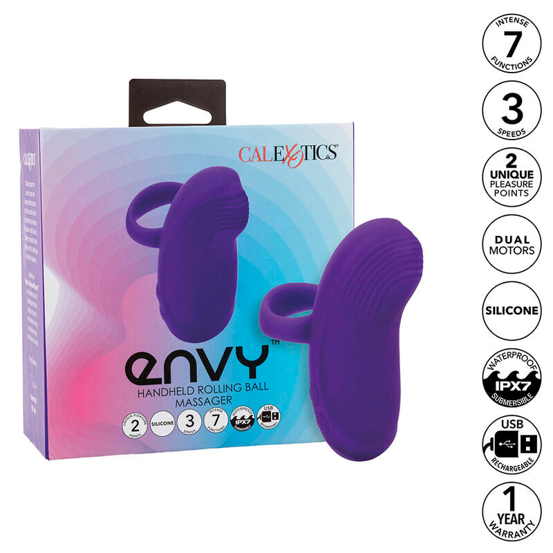 CALEXOTICS - MASAJEADOR DE MANO ENVY CON BOLA RODANTE, 7 VIBRACIONES, MORADO