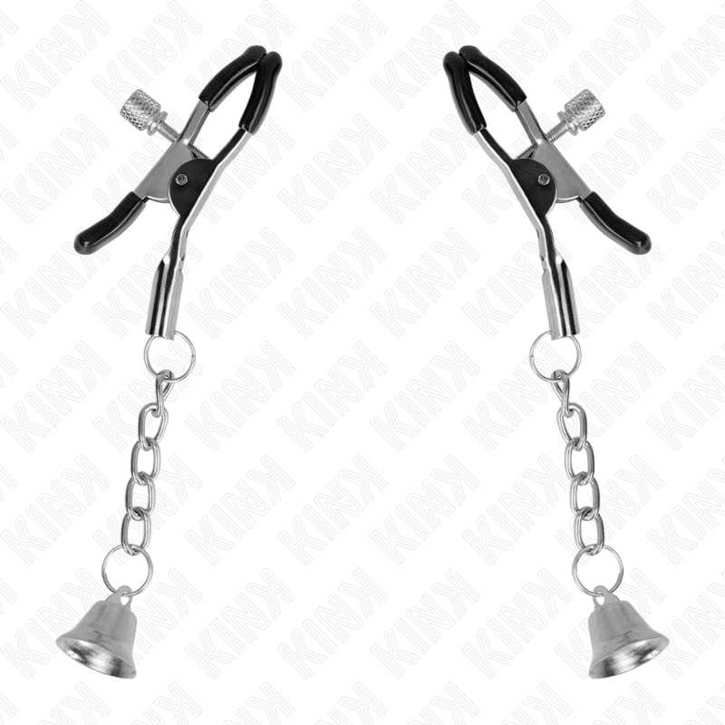KINK - PINZAS PARA PEZONES CON COLGANTE DE CAMPANA DE PLATA DE 6 CM
