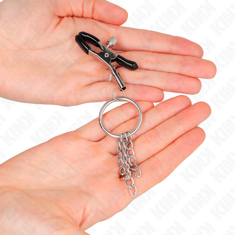 KINK - PRESILHA DE MAMILO COM ANEL EM FORMA DE O E CORRENTE PEQUENA PRATEADA 6 CM