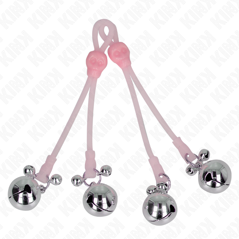 KINK - CLIPS DE MAMILO EM FORMA DE CAVEIRA LUMINOSA COM SINO AJUSTÁVEL ROSA/PRATA