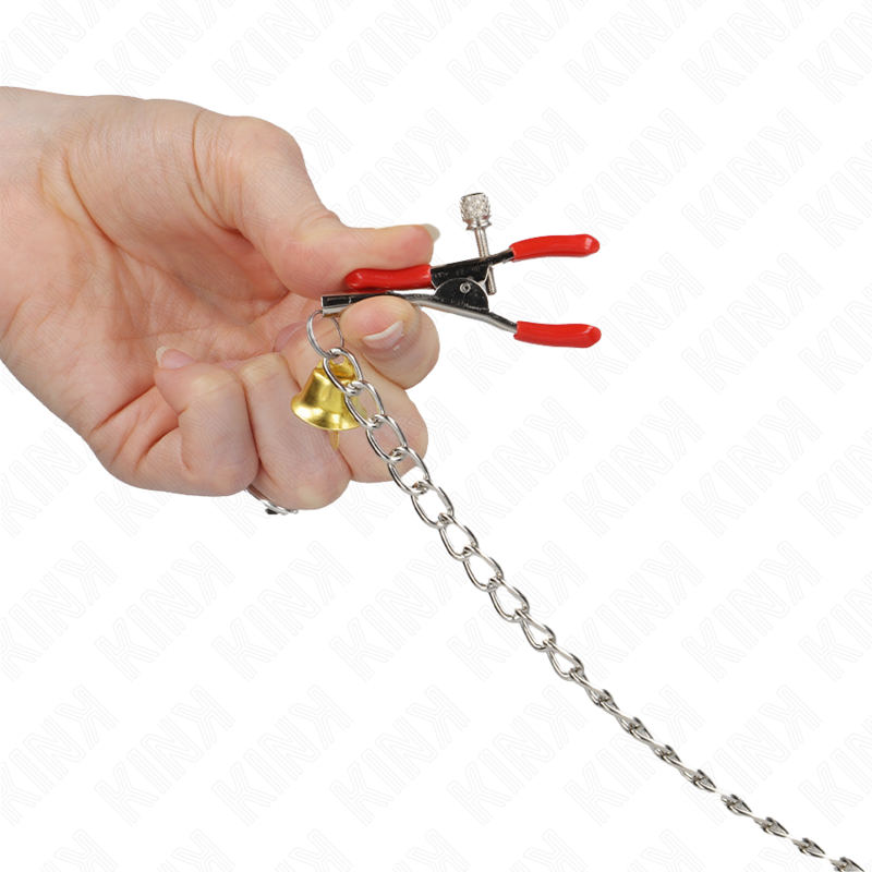 KINK - BELL TRIPLE PINZAS PARA PEZONES Y CLÍTORIS ROJAS CON CADENA 30 CM