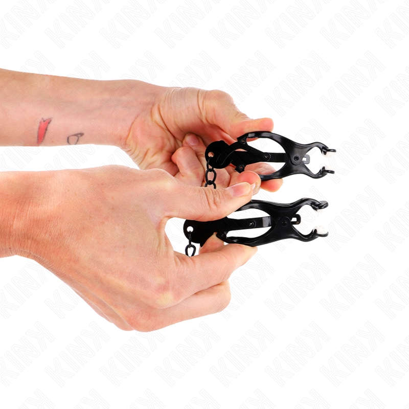 KINK - CLIPS DE MAMILO EM FORMATO DE TREVO JAPONÊS COM CORRENTE PRETA 30 CM