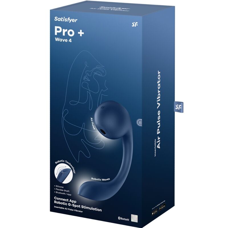 SATISFYER - PRO+ WAVE 4 ESTIMULADOR DE PONTO G E PULSO DE AR ​​​​- APLICAÇÃO GRATUITA - AZUL ESCURO