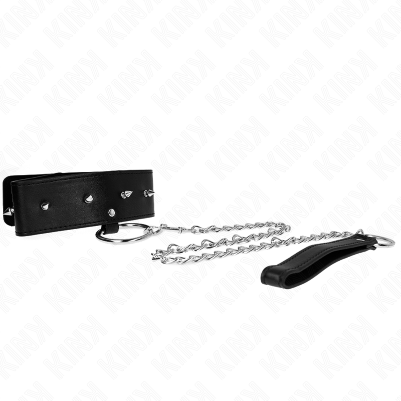 KINK - COLAR 65 CM COM CORREIA E TACHAS PRATEADAS MODELO 2 AJUSTÁVEL 36-43 CM X 5 CM