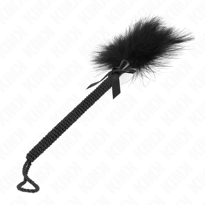 KINK - VARITA DE CUERDA DE NYLON CON PLUMAS DE COSQUILLEO Y LAZO NEGRO 25 CM