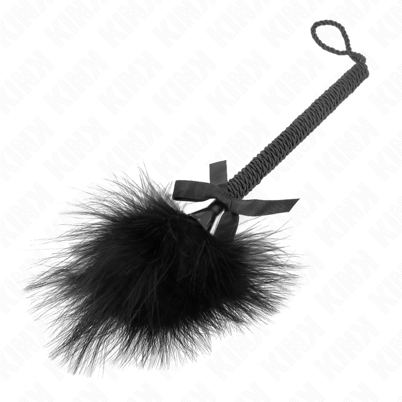 KINK - Varinha de corda em nylon com penas para cócegas e laço preto, 25 cm