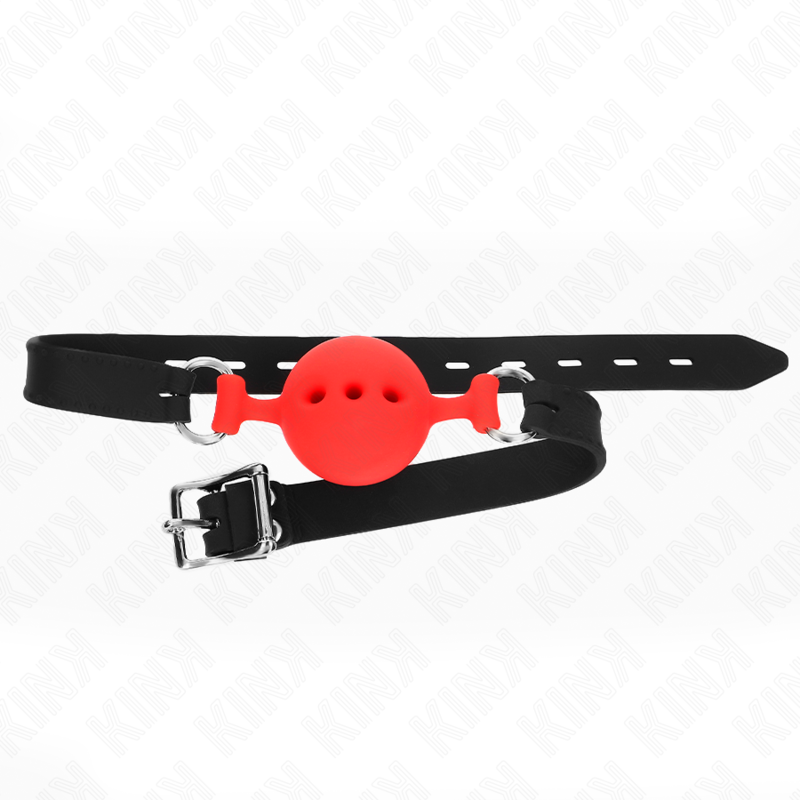 KINK - Mordaça completa em silicone, 55 x 2 cm, com bola de 4,5 cm, tamanho M, vermelha, ajustável de 35 a 51 cm.