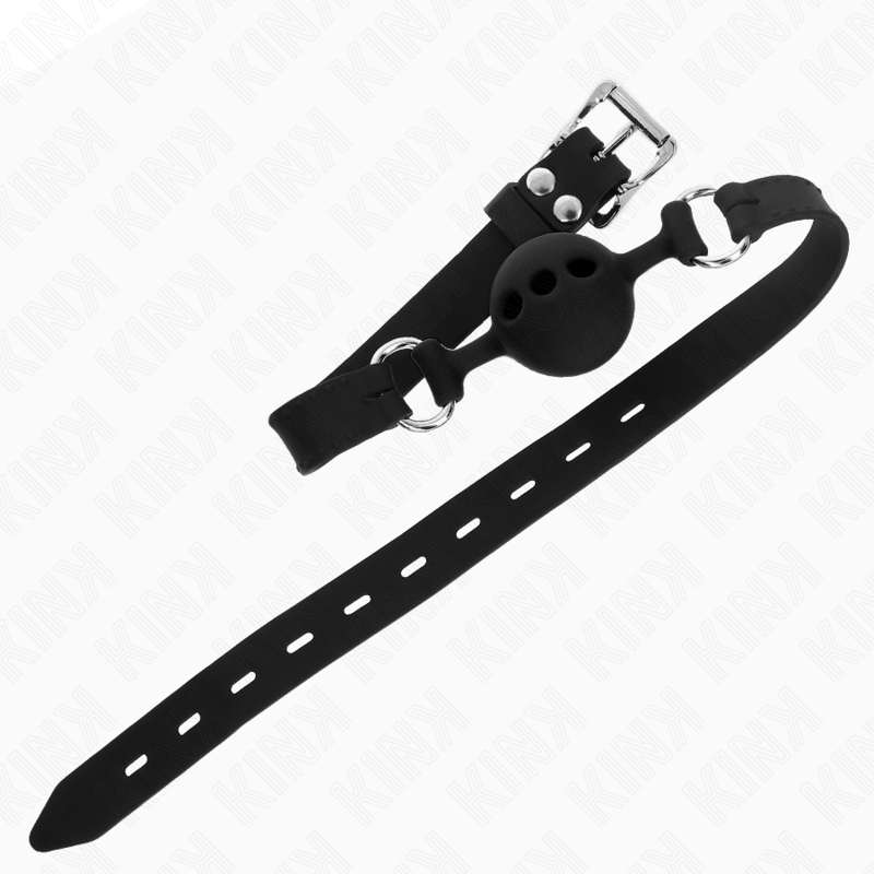 KINK - Mordaça completa em silicone, 55 x 2 cm, com bola de 4 cm, tamanho S, preta, ajustável de 35 a 51 cm