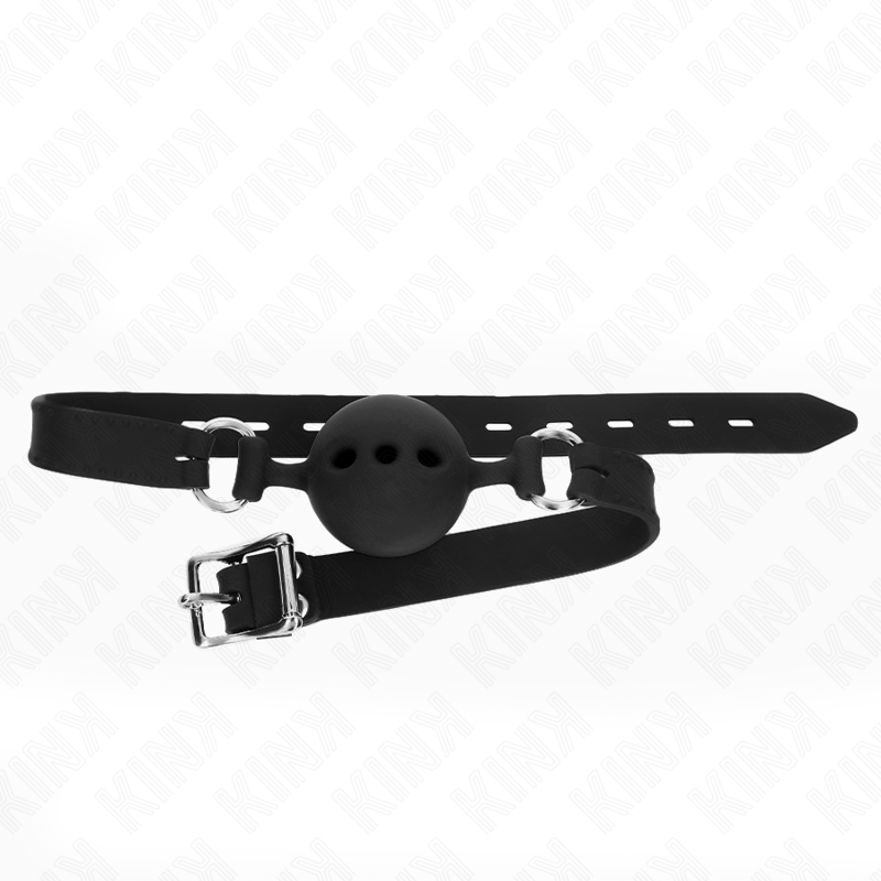KINK - MORDAZA DE SILICONA COMPLETA 55 x 2 CM CON BOLA DE 5 CM TALLA L NEGRO AJUSTABLE 35-51 CM