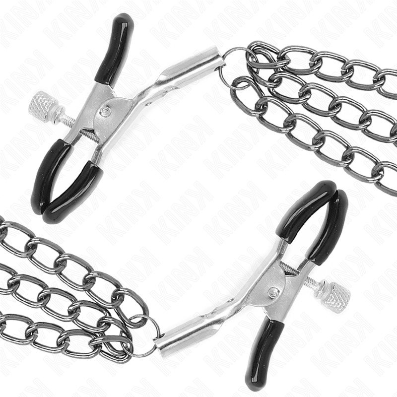 KINK - PRESILHAS DE MAMILO COM 3 CORRENTES PRETAS 20/23/28 CM