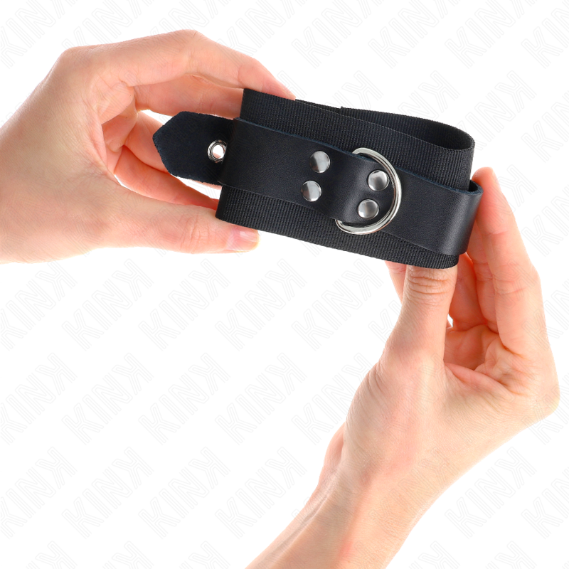 KINK - ALGEMA DE PULSEIRA EM NYLON PRETO COM CINTO EM COURO PRETO AJUSTÁVEL 19-29 CM X 5,1 CM