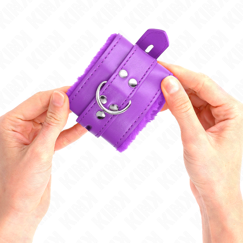 KINK - ALGEMA DE PULSO FORRADA A PELE COM FUROS QUADRADOS, ROXA E CINTO ROXO AJUSTÁVEL DE 17 A 29 CM X 6 CM