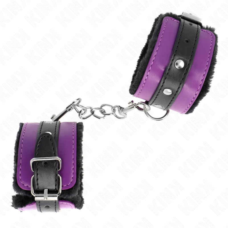 KINK - ALGEMA DE PULSO PREMIUM FORRADA COM PELE, PRETA COM CINTO ROXO/PRETO, AJUSTÁVEL DE 17 A 29 CM X 6 CM