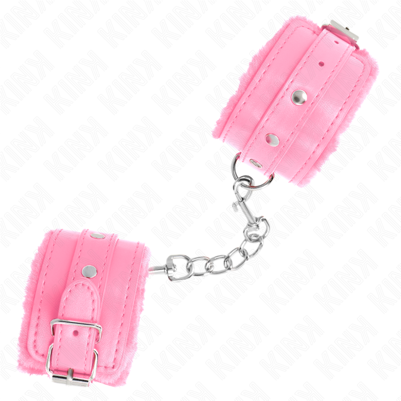 KINK - PREMIUM FUR LINED WRIST RESTRAINTS PINK WITH PINK BELT ADJUSTABLE 17-29 CM X 6 CM