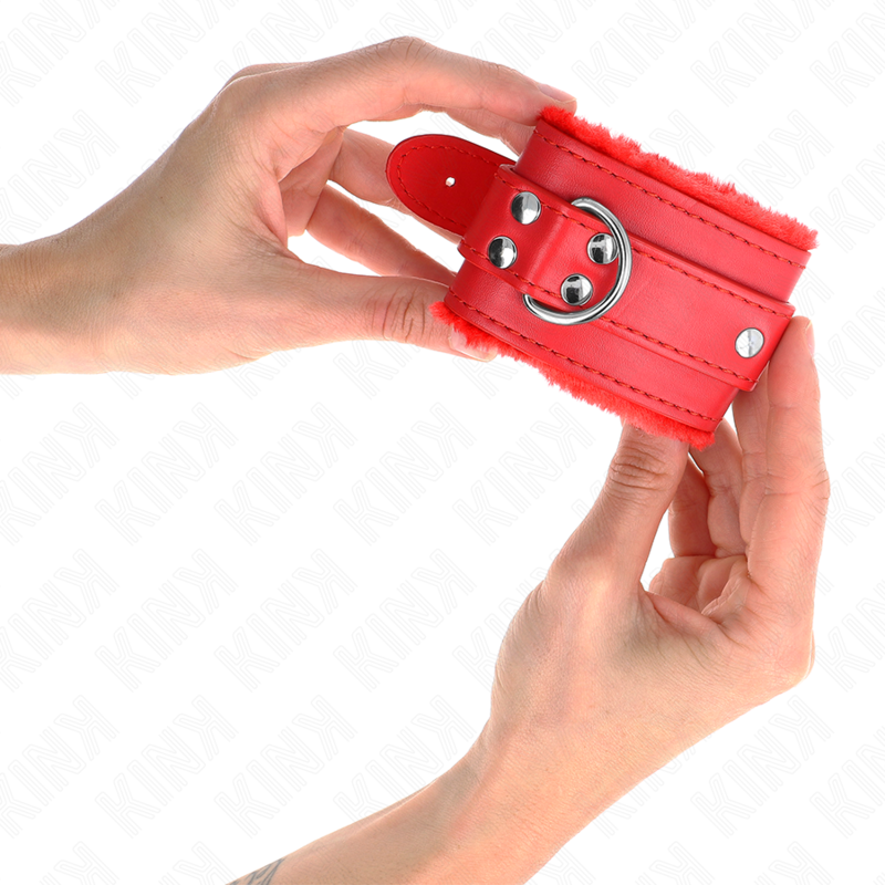 KINK - ALGEMA DE PULSO FORRADA COM PELE VERMELHA COM CINTO VERMELHO AJUSTÁVEL DE 17 A 29 CM X 6 CM