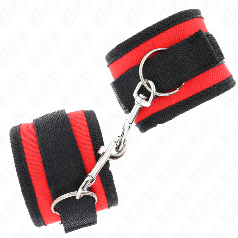 KINK - SUJECIONES DE MUÑECA CON GANCHO Y BUCLE DE NYLON ROJO-NEGRO MODELO 2 AJUSTABLE 18-35 CM X 6 CM
