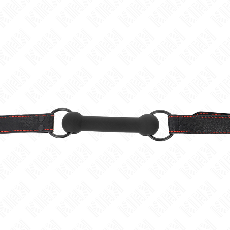 KINK - MORDAÇA DE OSSO COM TIRA DE COURO SINTÉTICO PRETA AJUSTÁVEL DE 41 A 57 CM