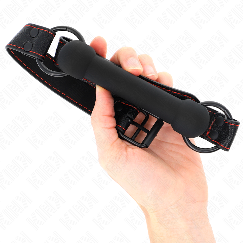 KINK - MORDAÇA DE OSSO COM TIRA DE COURO SINTÉTICO PRETA AJUSTÁVEL DE 41 A 57 CM