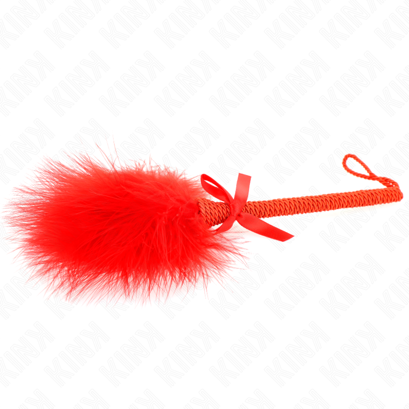 KINK - VARITA DE CUERDA DE NYLON CON PLUMAS DE COSQUILLEO Y LAZO ROJO 25 CM