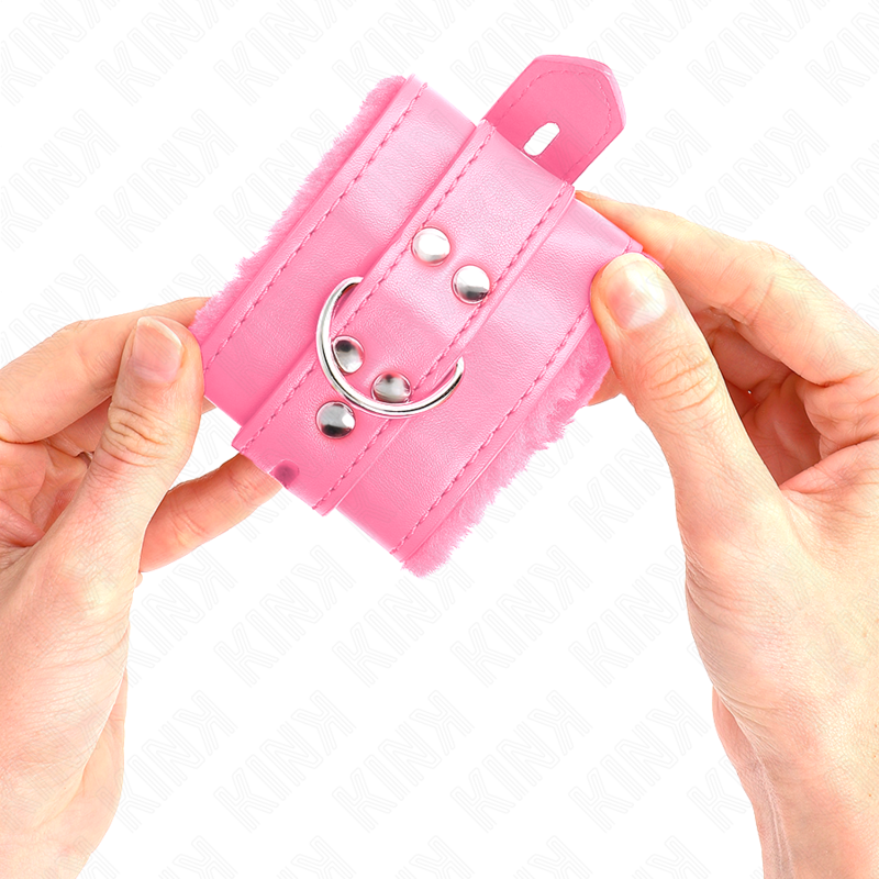 KINK - ALGEMA DE PULSO FORRADA A PELE COM FUROS QUADRADOS ROSA E CINTO ROSA AJUSTÁVEL DE 17 A 29 CM X 6 CM