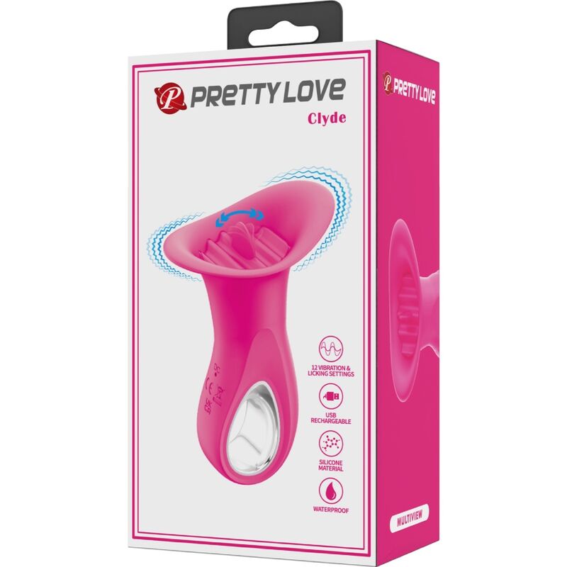 PRETTY LOVE - VIBRADOR ORAL CLYDE COM LÍNGUA VIBRATÓRIA, 12 VIBRAÇÕES, ROSA
