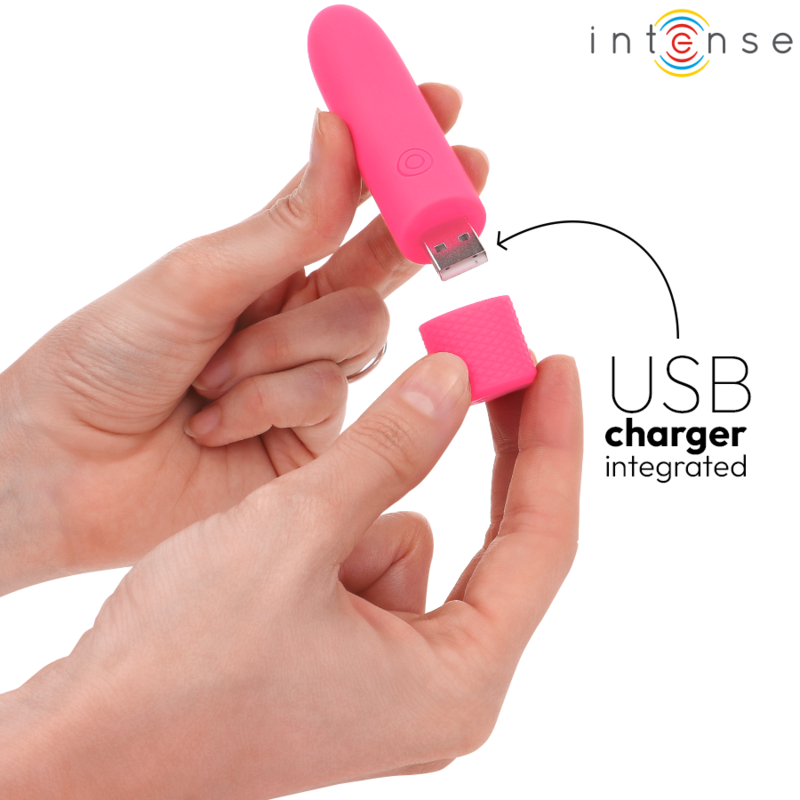 INTENSE - SYMONE VIBRATÓRIO BULLET RECARREGÁVEL USB 8 VIBRAÇÕES ROSA 10 X 2,2 CM