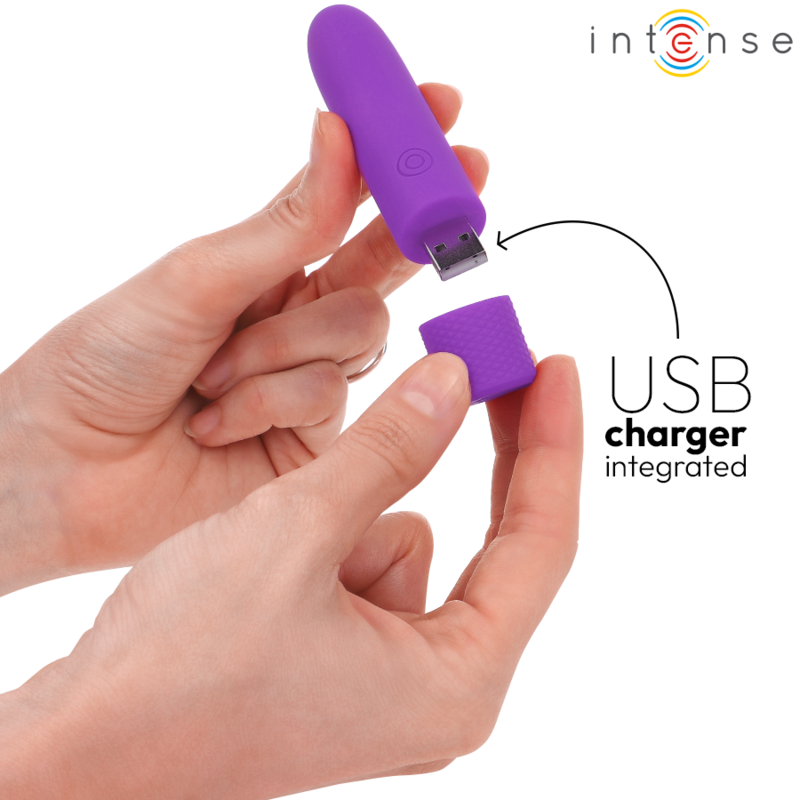 INTENSE - SYMONE VIBRATÓRIO BULLET RECARREGÁVEL USB 8 VIBRAÇÕES ROXO 10 X 2,2 CM