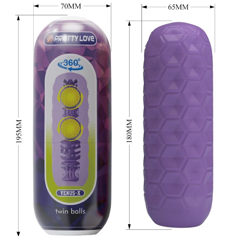 PRETTY LOVE - MASTURBADOR MASCULINO COM BOLAS GÉMEAS ROXO