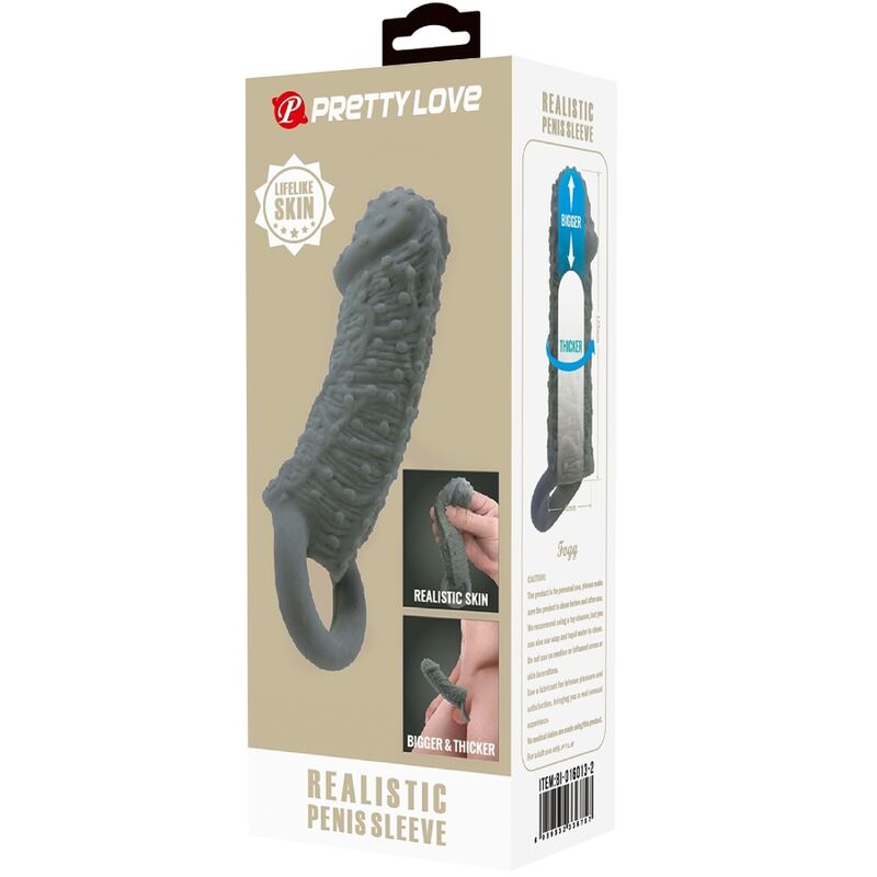 PRETTY LOVE - FUNDA REALISTA PARA ALARGAR Y RETARDAR EL PENE MODELO 2 GRIS