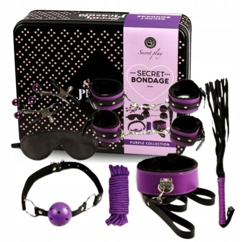 SECRETPLAY - SET BDSM 8 PIEZAS MORADO/NEGRO