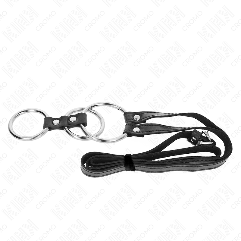 KINK - Anel Peniano Triplo em Metal de 3,8 cm a 5 cm com Cinto em Pele de 112 cm