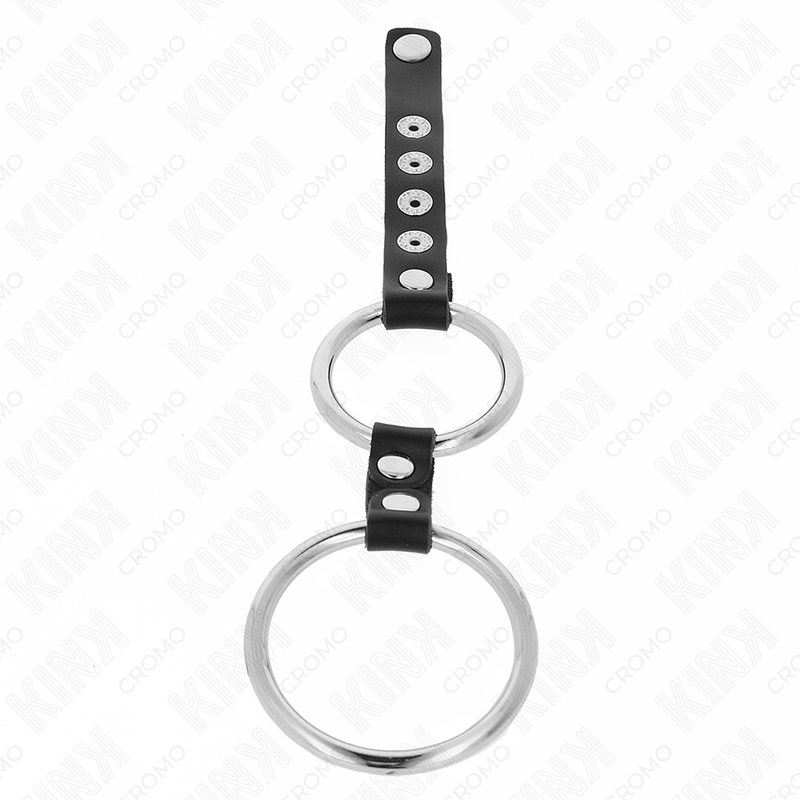 KINK - ANEL DUPLO EM METAL PARA PÊNIS DE 3,8 CM A 5 CM LIGADO COM COURO